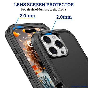 iPhone 16 Pro Rugged Armour Case Cover with 360° Rotation, Belt Clip, and Kickstand - Tough and Shockproof Protection Clip - Black